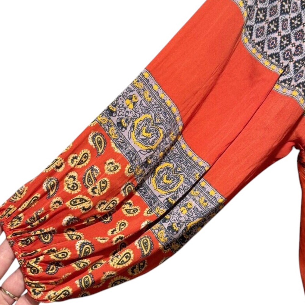 Free People Positano Boho Printed Floral Balloon Sleeve Blouse Top Size Small - Picture 6 of 14